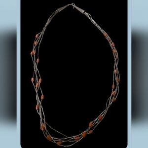 Vintage Native Silver Concha Clasp Coral & Liquid Silver Bead Necklace